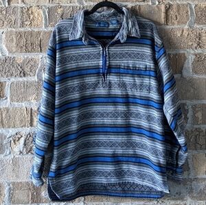 Vintage 90s Blueprint Tribal Aztec Stripe Pullover Shacket Shirt Large
